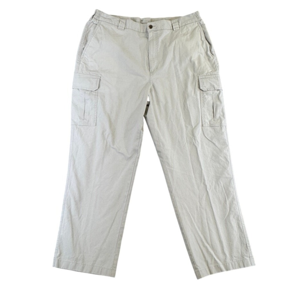LL Bean Comfort Waist Cargo Pants Mens 40x29 Khaki Beige Cotton 191819